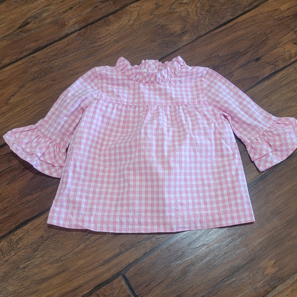 Janie and Jack Pink Gingham Ruffle Long Sleeve Top